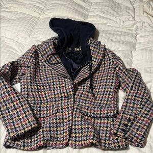 Anthropologie Multicolor Houndstooth Women's Jacket size small with hood rare